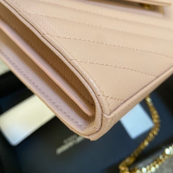 YSL Yves Saint Laurent Large Matelasse Wallet on Chain WOC Nude Pink Beige - Picture 5 of 6